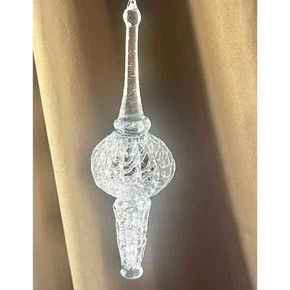 Set Of 2 Iridescent Spun Glass Spire & Glass Teardrop Ornaments Glitter Accents - Picture 9 of 11